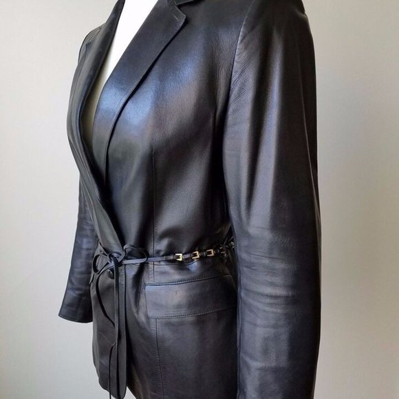 PRADA Vintage WOMAN MILANO BLACK SOFT LEATHER BLAZER JACKET SIZE EU 46 $5600 - Picture 6 of 10